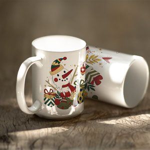 Christmas Coffee Mug. Snowman Coffee Cup. 15oz Ceramic Mug